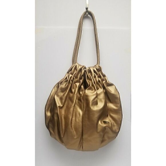 JOY MANGANO COLLECTION METALLIC GOLD OVERSIZED CRUNCH BAG - Picture 3 of 5